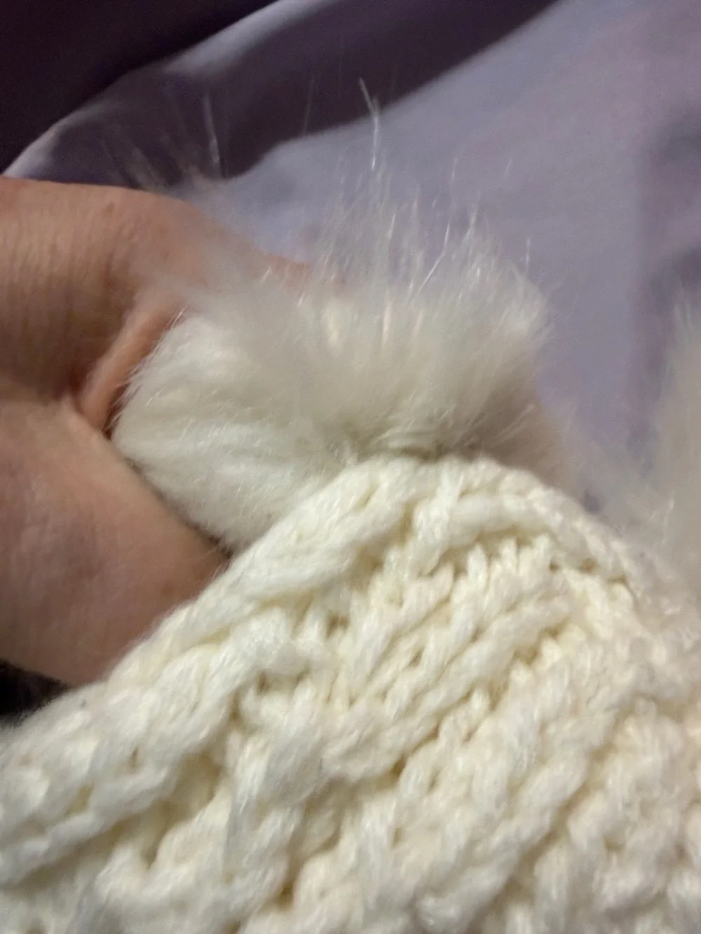 GAP Cream Cable Knit Kids Beanie with Double Faux-Fur Poms